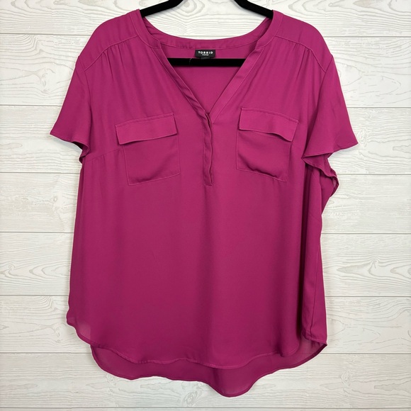 Torrid Harper Georgette Flutter Sleeve Purple Blouse Size 1X - Picture 4 of 7